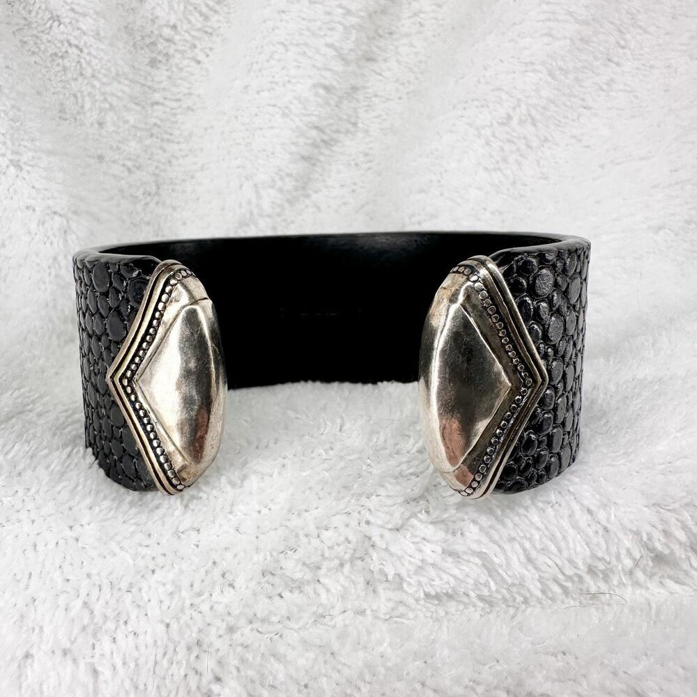 SILPADA Genuine Leather 925 Sterling Silver Sting Ray Cuff Bracelet Black